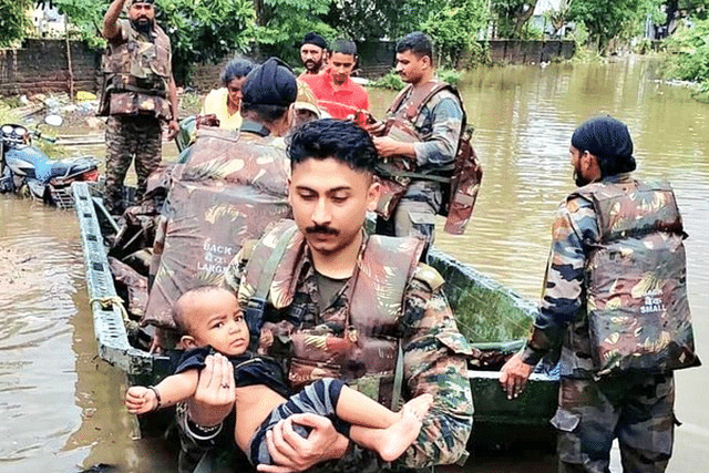 Indian Army troops are supporting the ongoing flood relief efforts in Gujarat